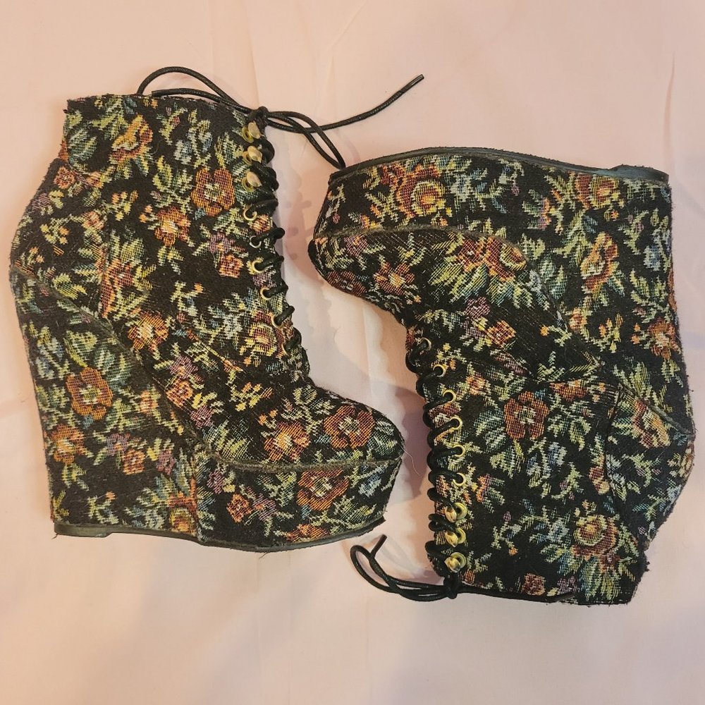 Floral Stitched Bootie Wedge